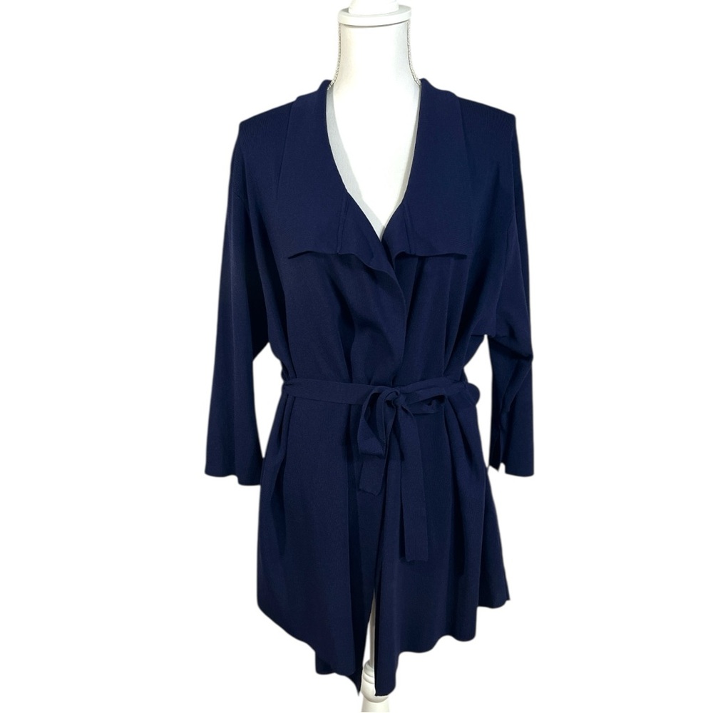 Fiorella Rubino Navy belted Open Front Cardigan with 3/4 Sleeves Size XL